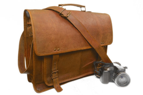 Vintage 14" Natural leather shoulder bag leather laptop bag For Man Woman And Student