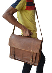 Vintage 14" Natural leather shoulder bag leather laptop bag For Man Woman And Student