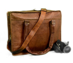 Vintage 18" Inch Bull Leather- Briefcase Laptop Case Messenger Shoulder Bag For Man Woman And Student